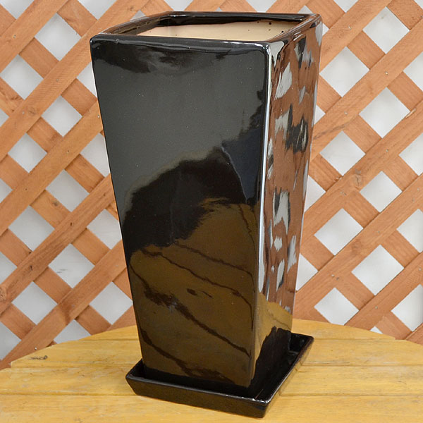 ロングスクエア陶器鉢M ブラック 8号サイズ
