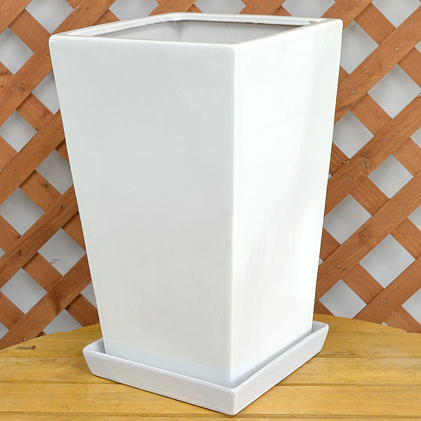 スクエア陶器鉢LL ホワイト 8～9号サイズ